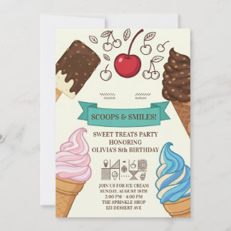 Süße Eiscreme-Leckereien & Kirschdelight Einladung