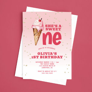 Süße Eiscreme Pink 1. Geburtstag Einladung