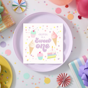 Süße Eiscreme und Kuchen zum 1. Geburtstag Serviette