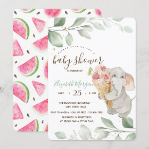 Süße Elefant-Eiscreme-Wassermelone-Baby-Party  Einladung