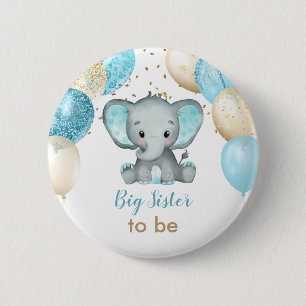 Süße Elefant Türkis Goldene Ballons Babyparty Button