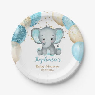 Süße Elefant Türkis Goldene Ballons Babyparty Pappteller