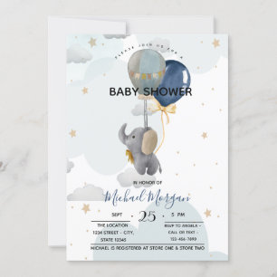Süße Elefanten Ballons Wolken Baby Shower Einladung