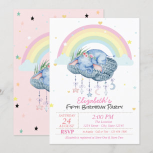 Süße Elefanten Regenbogen Sterne Geburtstag Einladung