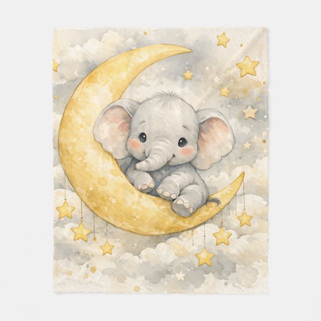 Süße Elefantenmond-Kinderzimmer-Kunst Fleecedecke (Vorderseite)