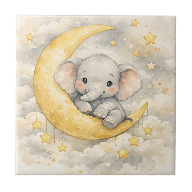 Süße Elefantenmond-Kinderzimmer-Kunst Fliese (Vorderseite)