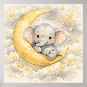 Süße Elefantenmond-Kinderzimmer-Kunst Poster