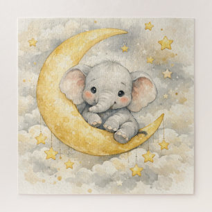 Süße Elefantenmond-Kinderzimmer-Kunst Puzzle