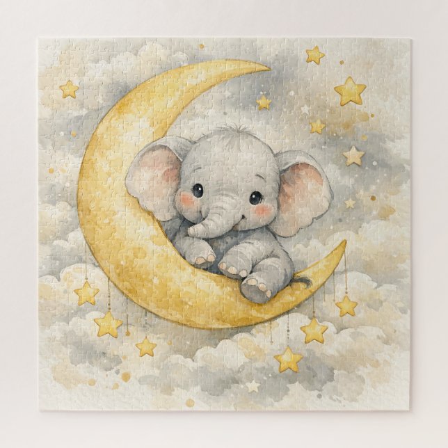 Süße Elefantenmond-Kinderzimmer-Kunst Puzzle (Vertikal)