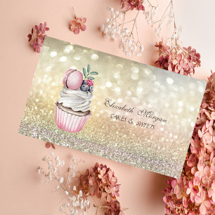 Süße elegante Bokeh-Macarons-Cupcake-Bäckerei Visitenkarte