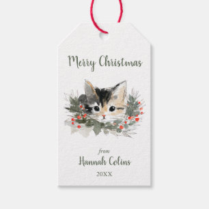 Süße elegante dreifarbige Katze Minimalistisches W Geschenkanhänger