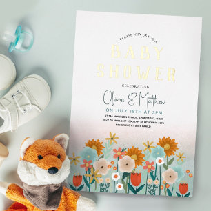 Süße elegante florale Wildblumen-Baby-Party Folieneinladung