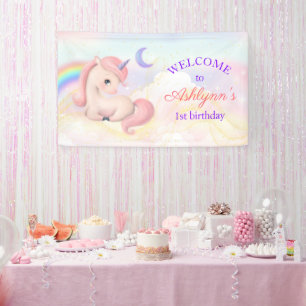 Süße elegante rosa Einhorn Regenbogen Geburtstagsb Banner