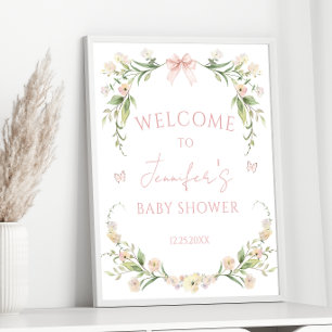Süße elegante rosa florale Babygirl-Shower-Einladu Poster