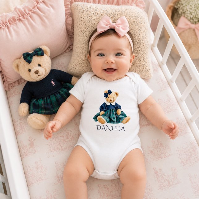 Süße, elegante Teddybär-Mädchen Baby Strampler (Elegant Preppy Teddy Bear Girl Bodysuit)