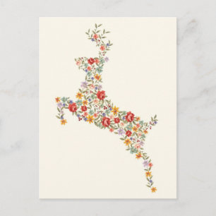 Süße elegante Vintage-Frühlingsblumen-Hirsch-Silho Postkarte