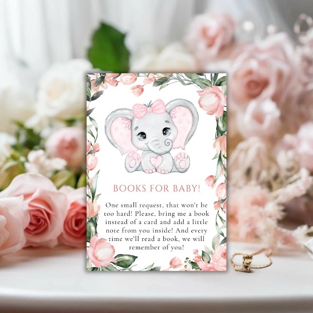 Süsse Elephant Blush Pink Bläserchen Girl Babydusc Begleitkarte (Cutie Elephant Blush Pink Floral Girl Baby Shower Enclosure Card)