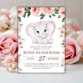 Süsse Elephant Blush Pink Bläserchen Girl Babydusc Einladung