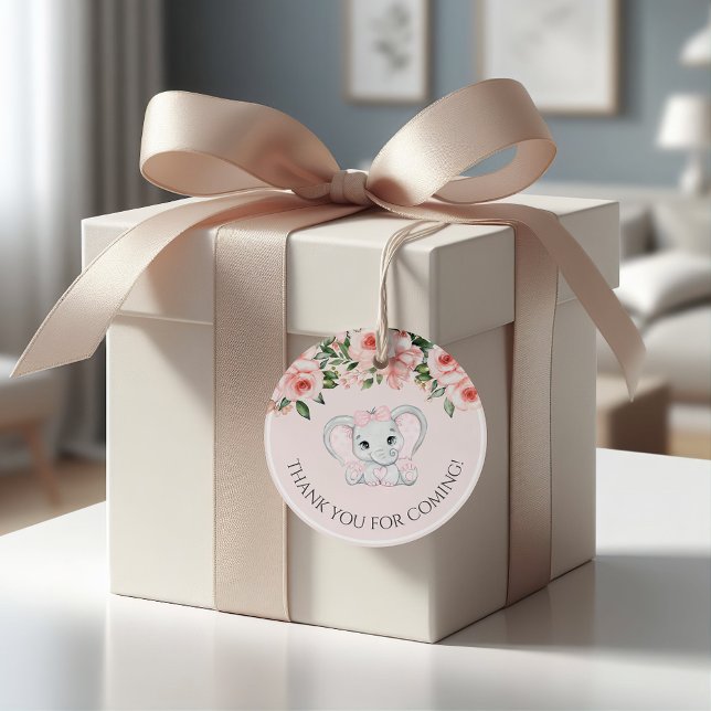 Süsse Elephant Blush Pink Bläserchen Girl Babydusc Geschenkanhänger (Cutie Elephant Blush Pink Floral Girl Baby Shower Favor Tags)