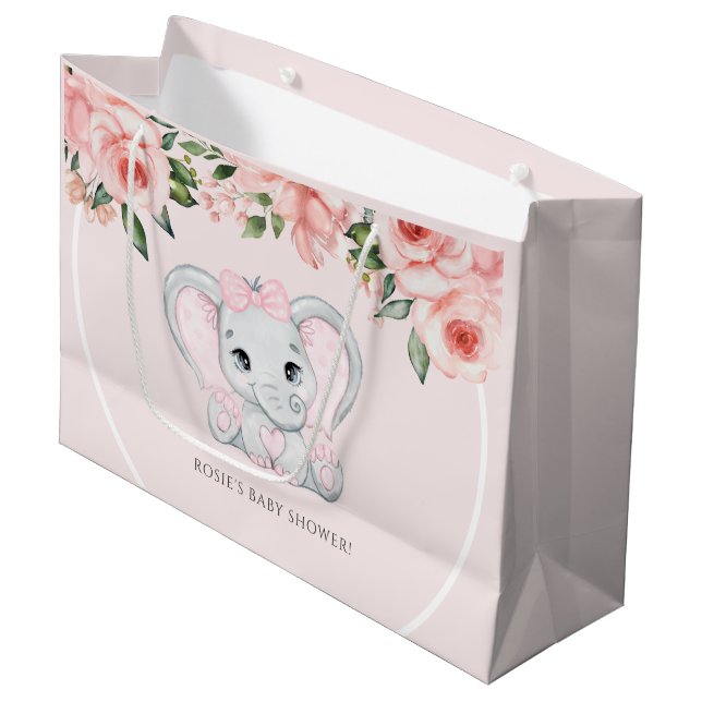 Süsse Elephant Blush Pink Bläserchen Girl Babydusc Große Geschenktüte (Vorderseite Schrägansicht)