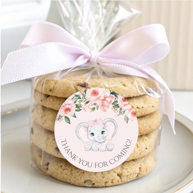 Süsse Elephant Blush Pink Bläserchen Girl Babydusc Runder Aufkleber (Cutie Elephant Blush Pink Floral Girl Baby Shower Classic Round Sticker)