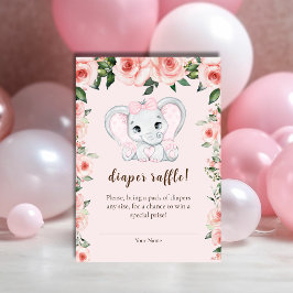 Süsse Elephant Blush Pink Floral Diaper Raffel Begleitkarte