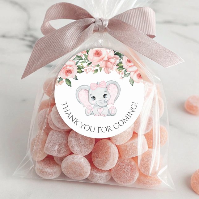 Süsse Elephant Girl Babydusche Danke Runder Aufkleber (Cutie Elephant Girl Baby Shower Thank You Classic Round Sticker)