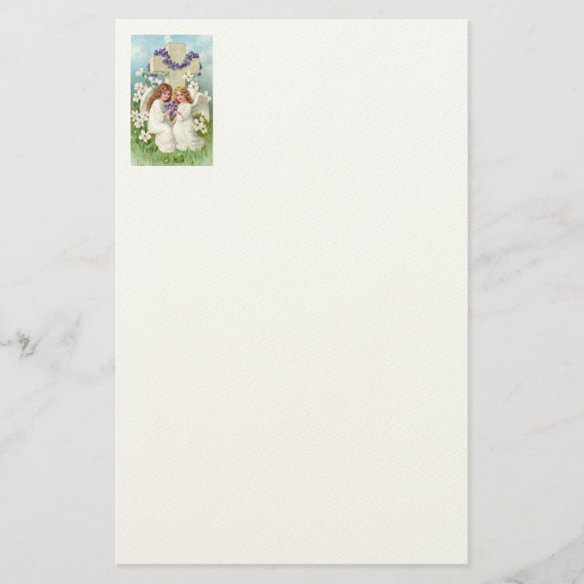 Süße Engel mit Kreuz und Blumen  Briefpapier (Vorderseite)