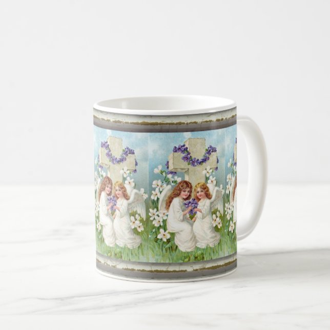 Süße Engel mit Kreuz und Blumen  Kaffeetasse (VorderseiteRechts)