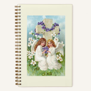Süße Engel mit Kreuz und Blumen Notizbuch