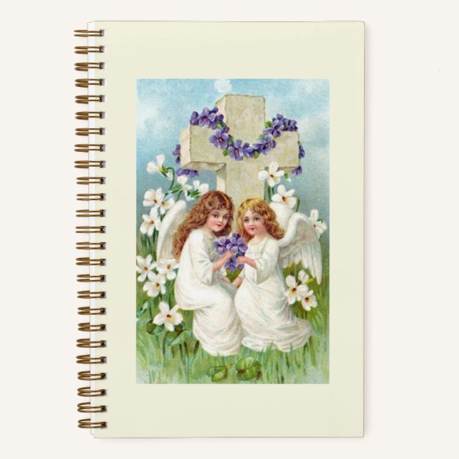 Süße Engel mit Kreuz und Blumen  Notizbuch (Vorderseite)
