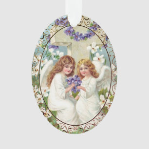 Süße Engel mit Kreuz und Blumen Ornament