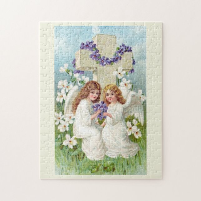 Süße Engel mit Kreuz und Blumen  Puzzle (Vertikal)