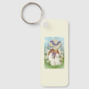 Süße Engel mit Kreuz und Blumen  Schlüsselanhänger