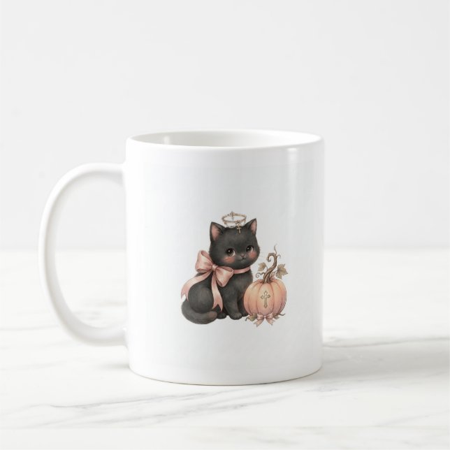 Süße Engelkatze & Kürbis Herbst Tasse (Links)
