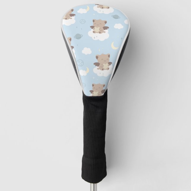 Süße Engelkatzen auf Wolken Muster Golf Headcover (Vorderseite)