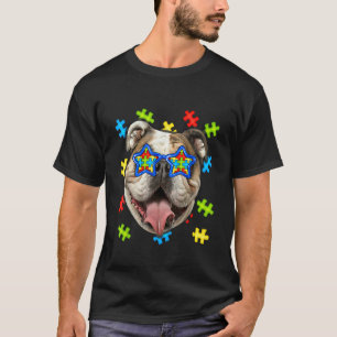 Süße Englisch Bulldogge Autismus Puzzle Sonnenbril T-Shirt