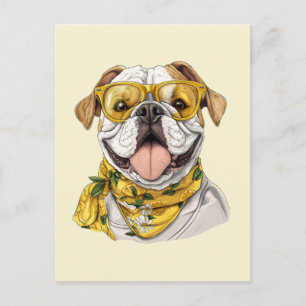Süße englische Bulldogge Sonnenbrille Zitronen Postkarte