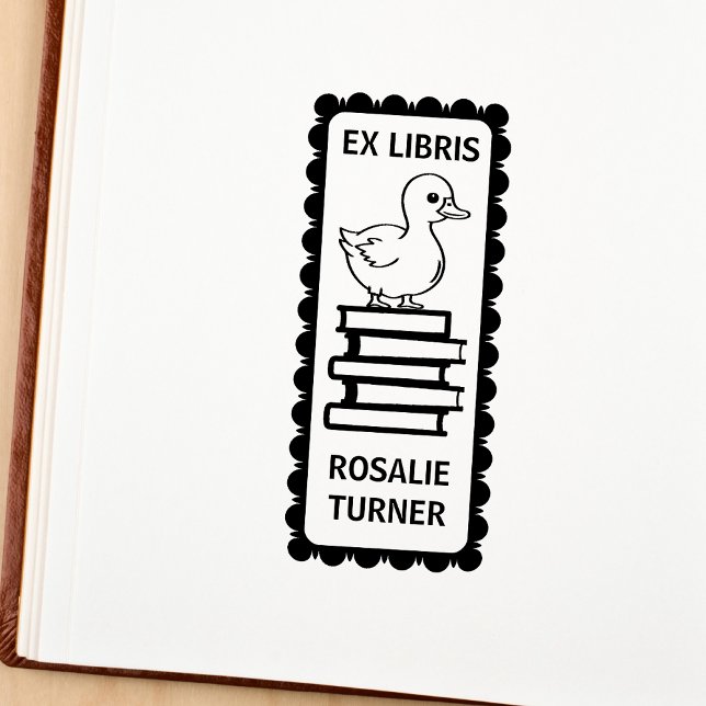 Süße Ente Ex Libris Buchzeichen Gummistempel (ex libris duck on books bookplate)