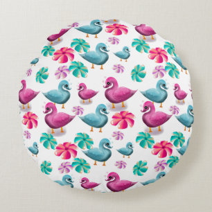 Süße Ente Floralmuster Kawaii Rosa Blaue Enten Rundes Kissen