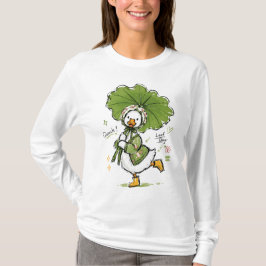 Süße Ente mit Blattregenschirm und Blumenhaube T-Shirt