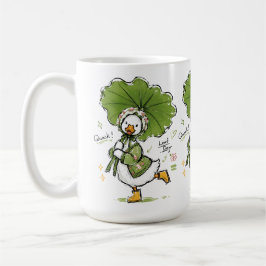 Süße Ente mit Blattregenschirm und floraler Haube Kaffeetasse