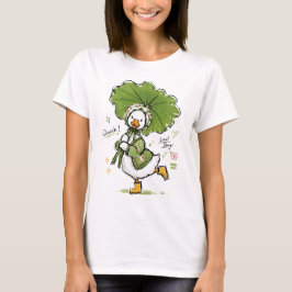 Süße Ente mit Blattregenschirm und floraler Haube T-Shirt