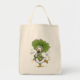 Süße Ente mit Blattregenschirm und floraler Haube Tragetasche