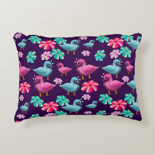 Süße Enten-Blumenmuster Kawaii Rosa Blaue Enten Dekokissen