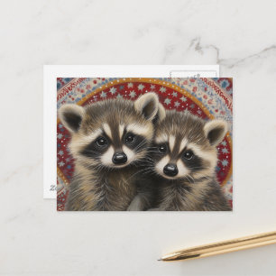 Süße entzückende Baby-Waschbären Boho Postkarte