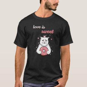 Süße entzückende Katze mit Donut Tier Fan T-Shirt