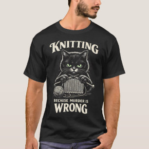 Süße entzückende Katze strickt lustiges Hobby Tier T-Shirt