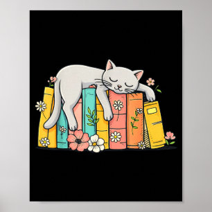 Süße entzückende schlafende Katze und Bücher gemüt Poster