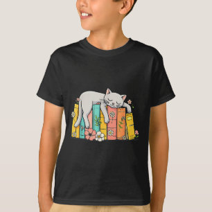 Süße entzückende schlafende Katze und Bücher gemüt T-Shirt